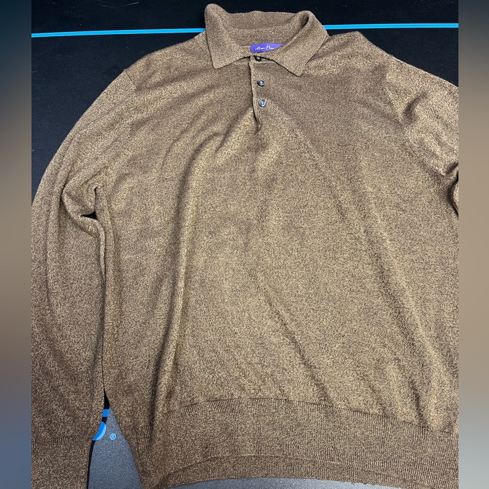 Alan Flusser Large Wool Blend Mens Brown Long Sleeve Shirt